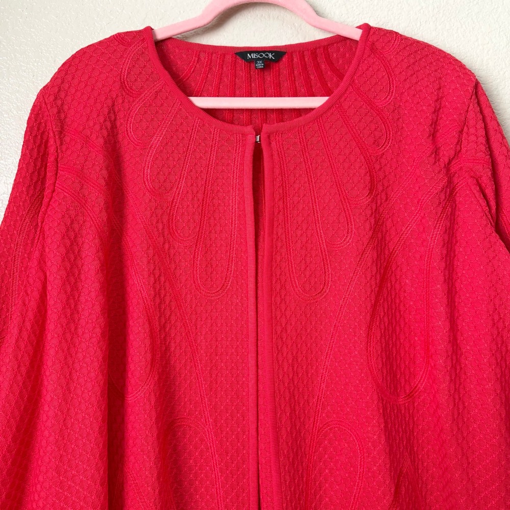 Misook Cardigan Sweater Womens 3X Coral Textured Knit Open Front 3/4 Sleeve - Picture 4 of 12